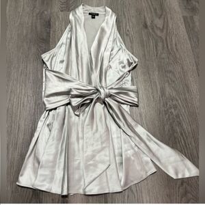 Ann Taylor Silver Gray Silk Wrap Blouse 6